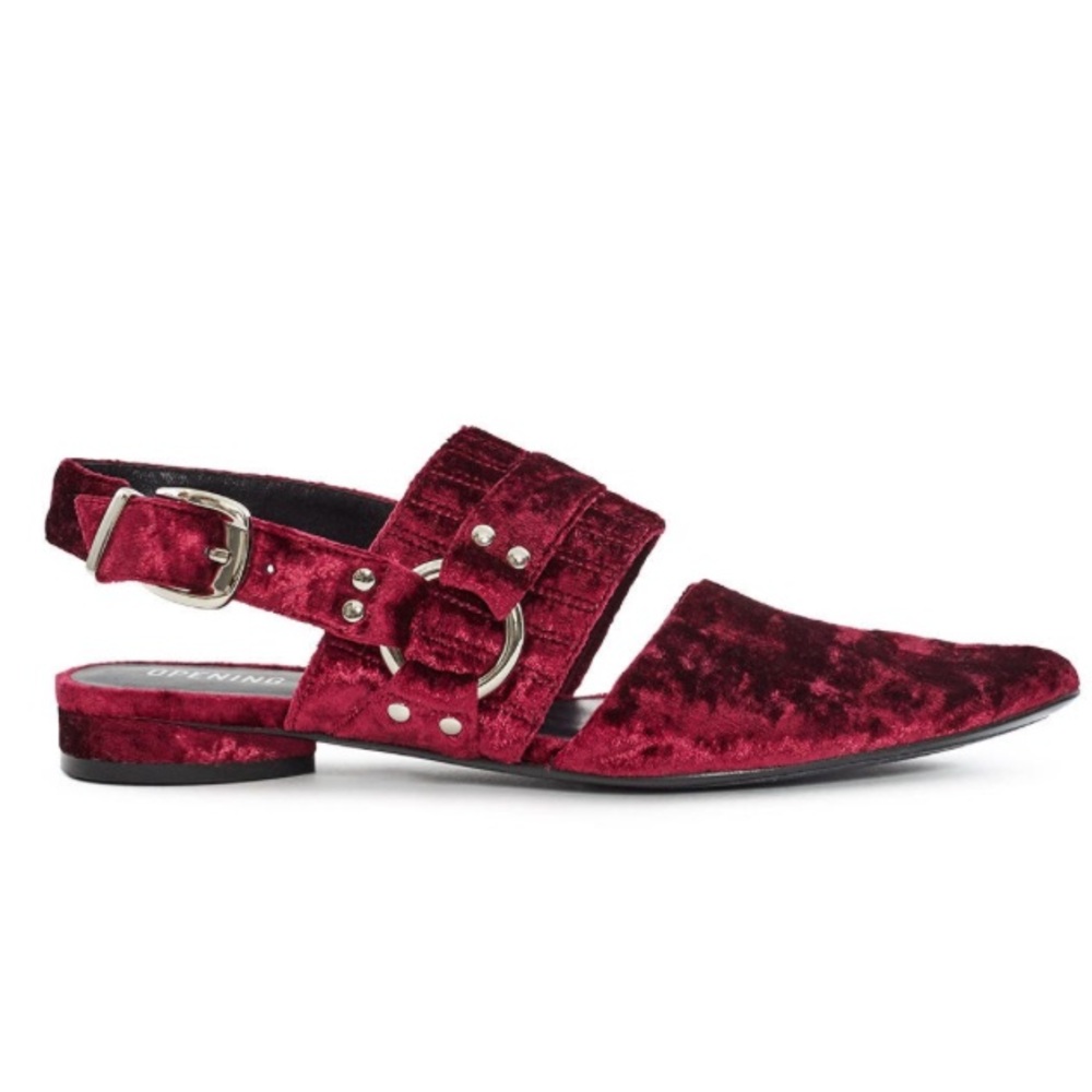 Opening Ceremony Alexx Velvet  Harness Flats. Burgundy. Size 37